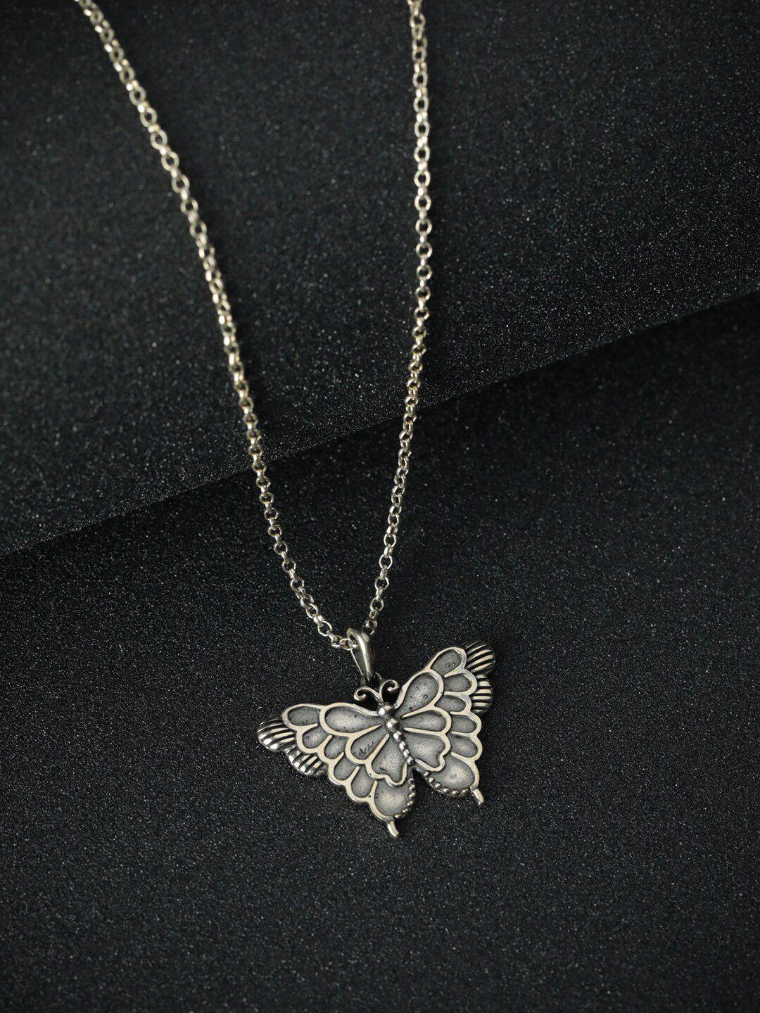 sheer by priyaasi oxidised silver-plated 925 sterling silver butterfly pendant necklace