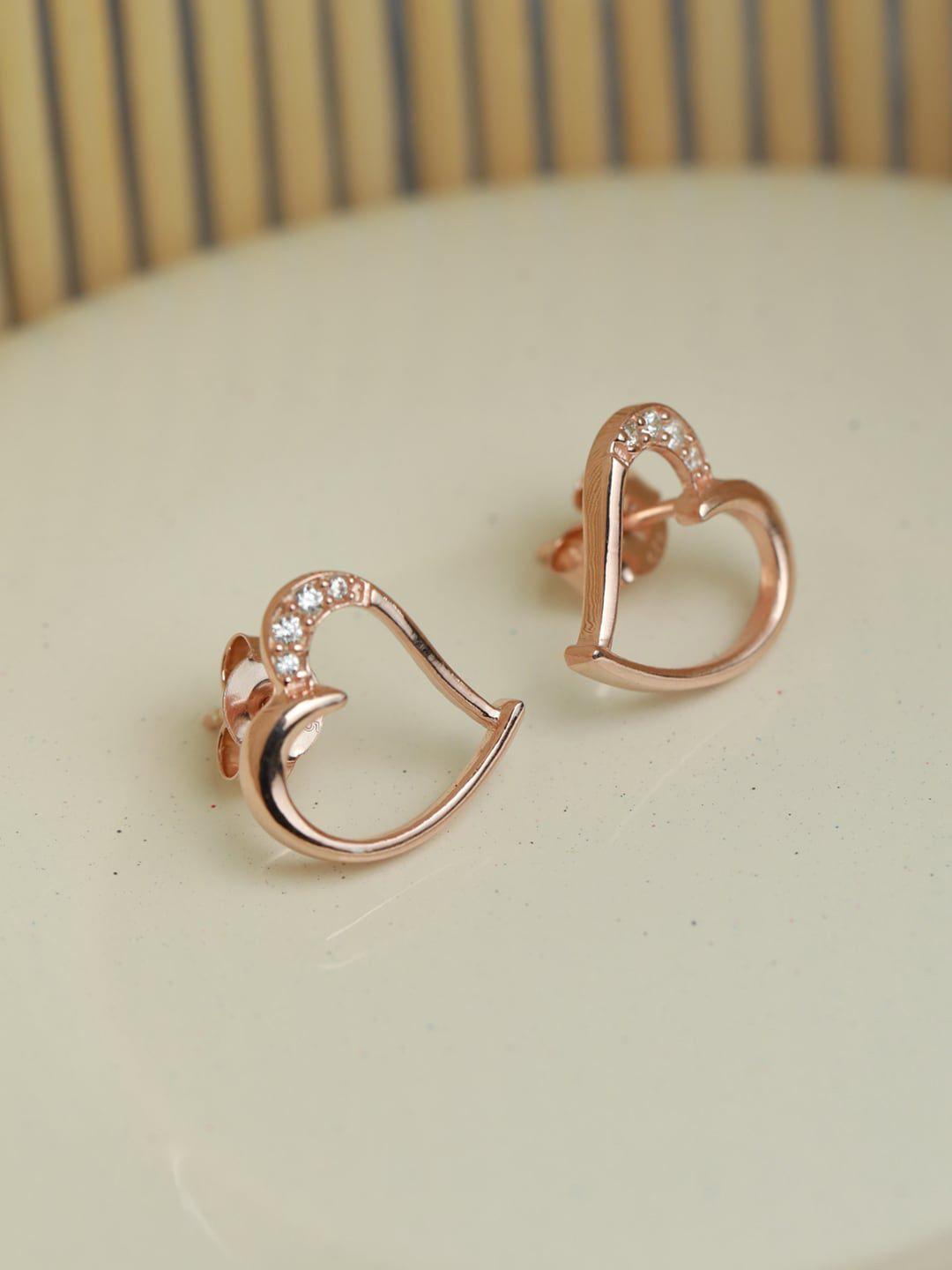 sheer by priyaasi rose gold 92.5 sterling silver heart shaped studs earrings
