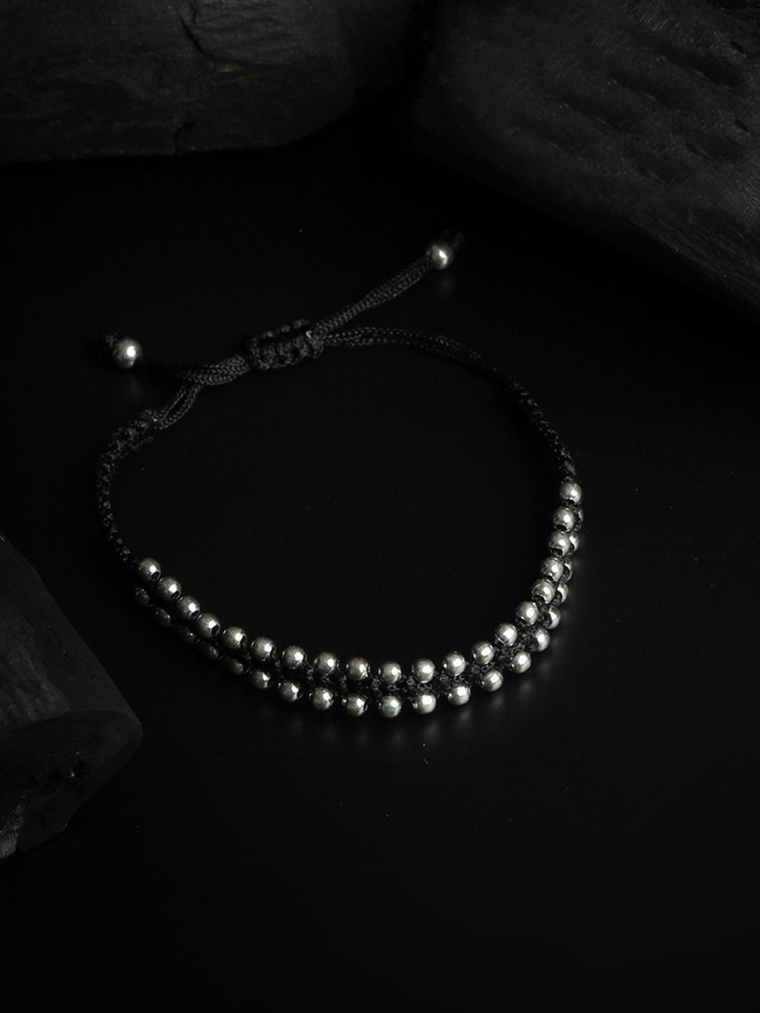 sheer by priyaasi women black 92.5 sterling silver thread anklet & bracelet