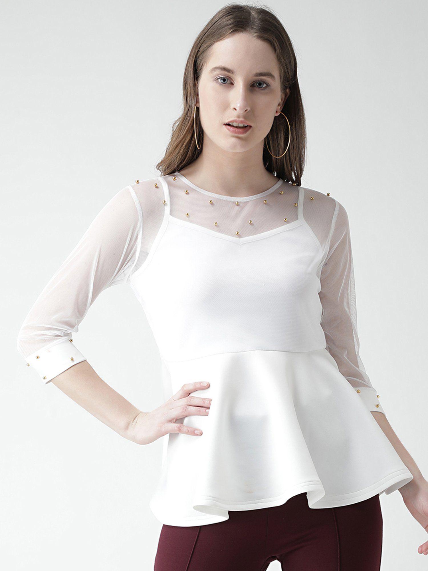 sheer embellished peplum top