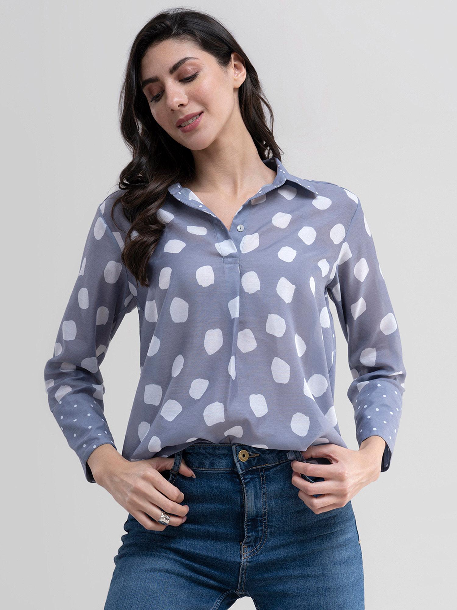 sheer polka print shirt - grey