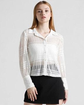 sheer shirt with spread collar