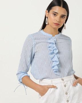 sheer slim fit shirt with band collar