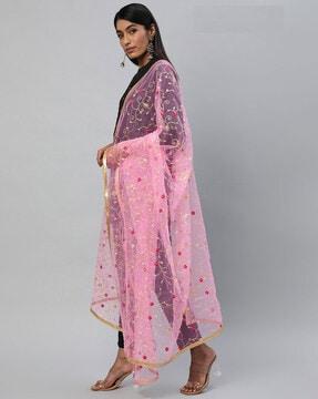 sheer-through dupatta with floral embroidered