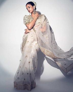 sheer-through saree with embroidery