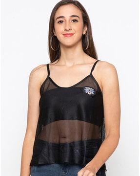 sheer-through top with applique