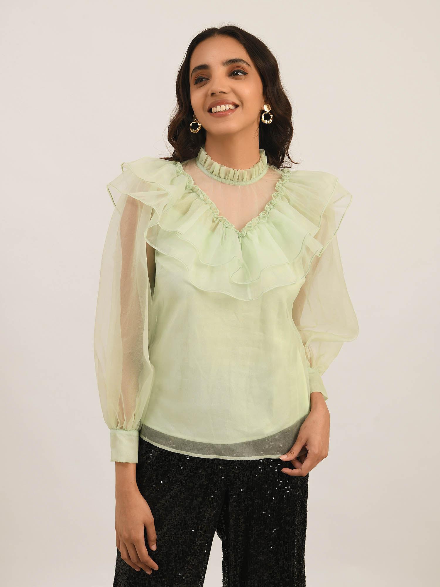 sheer top in shade of light green