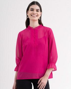 sheer top with cuffed sleeves