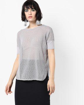 sheer top with extended-shoulder sleeves