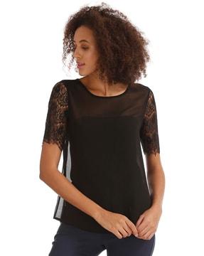 sheer top with lace sleeves