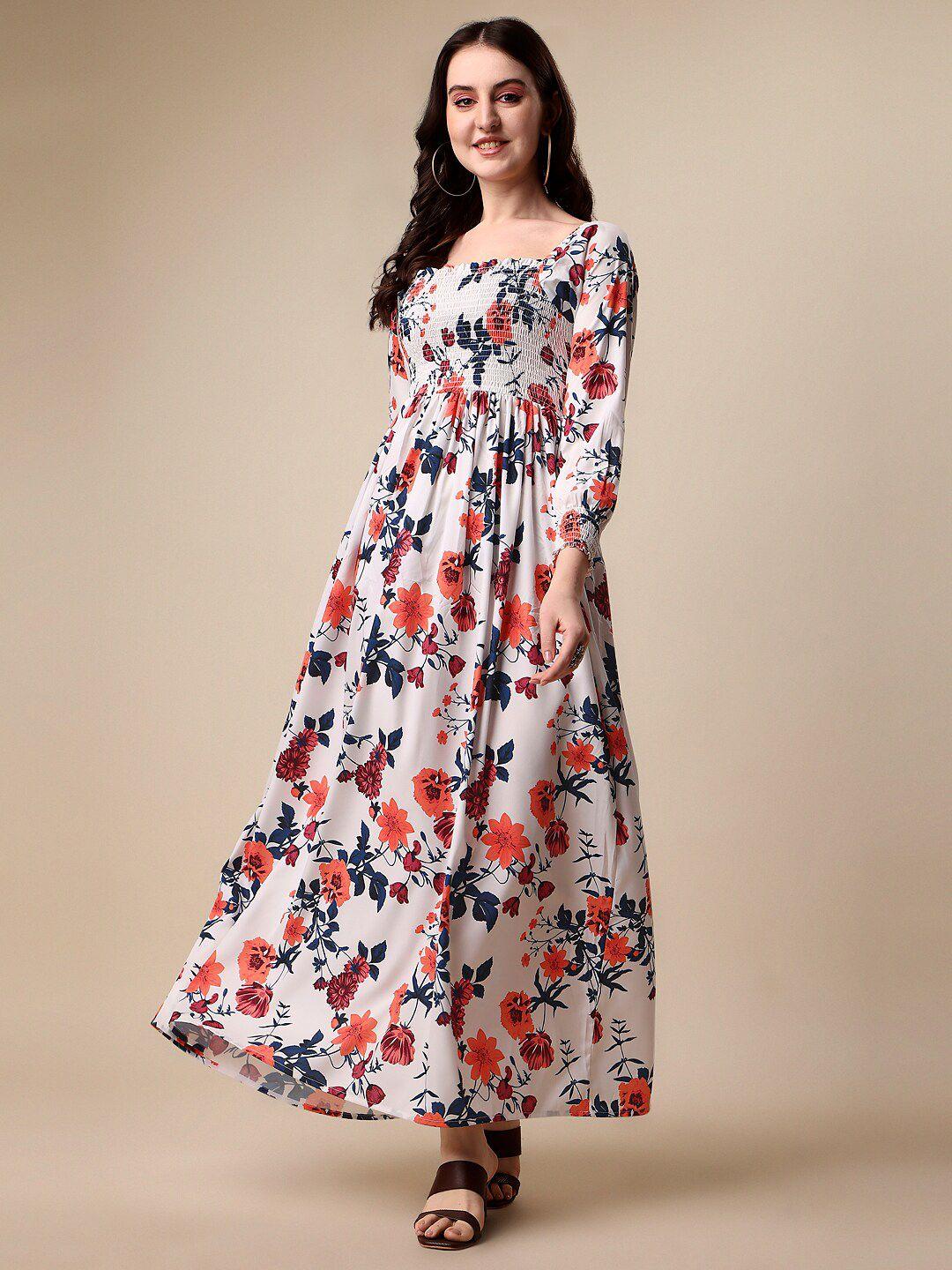 sheetal associates floral printed off-shoulder smocked crepe maxi dress