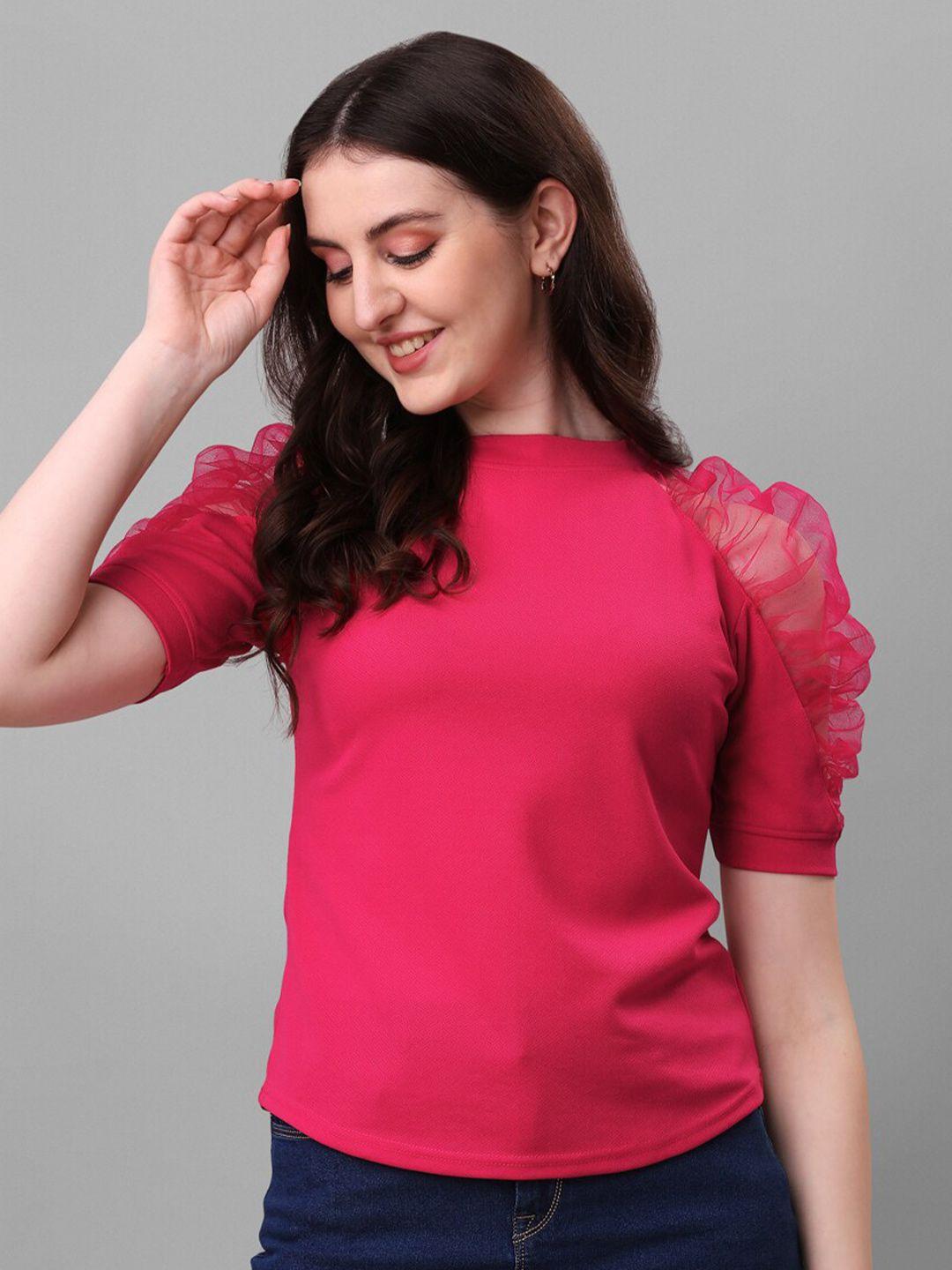 sheetal associates gathered or pleated puff sleeves high neck top