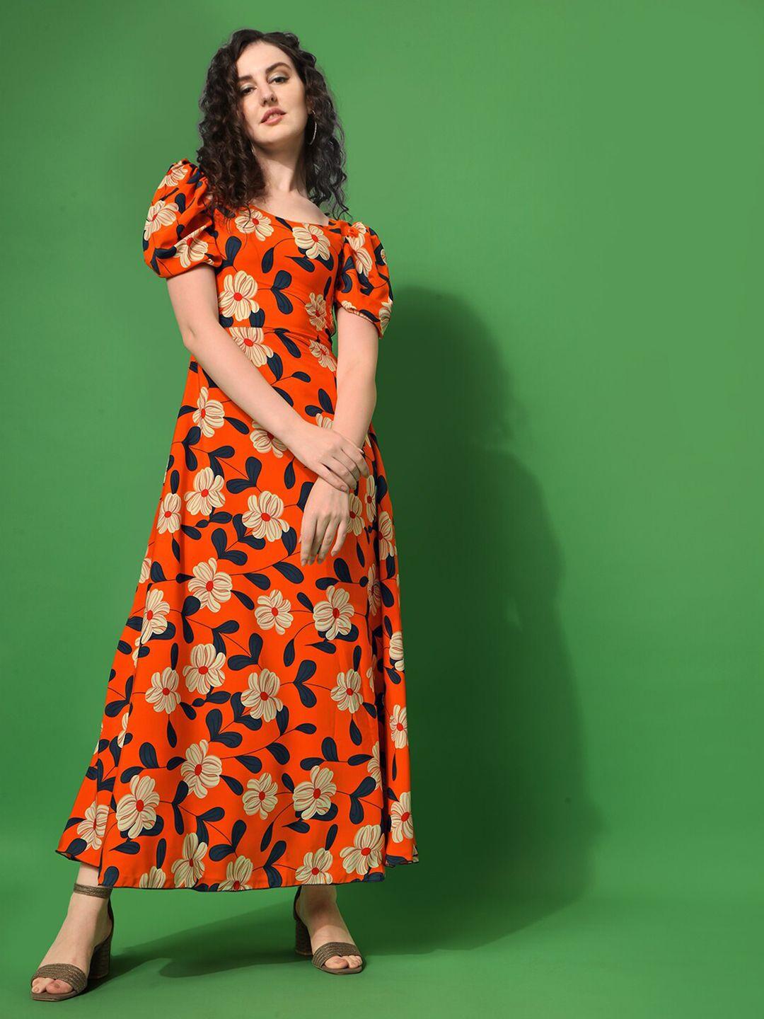 sheetal associates orange floral printed crepe maxi dress