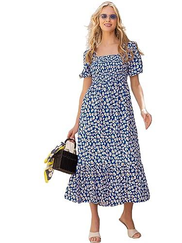 sheetal associates women's casual flower print puff sleeves maxi dress - pack of 1 blue