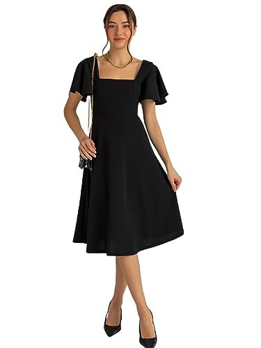 sheetal associates women's casual solid color flared sleeve a-line dress - pack of 1 black
