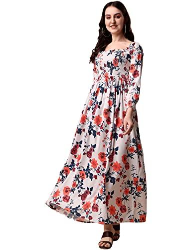 sheetal associates women's floral printed crepe full length dress white