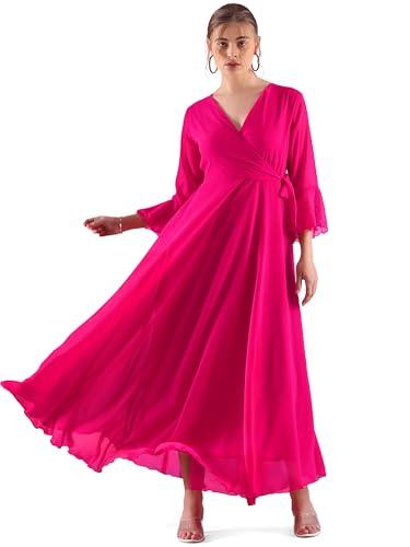 sheetal associates women's georgette solid casual maxi fit and flare dress pink