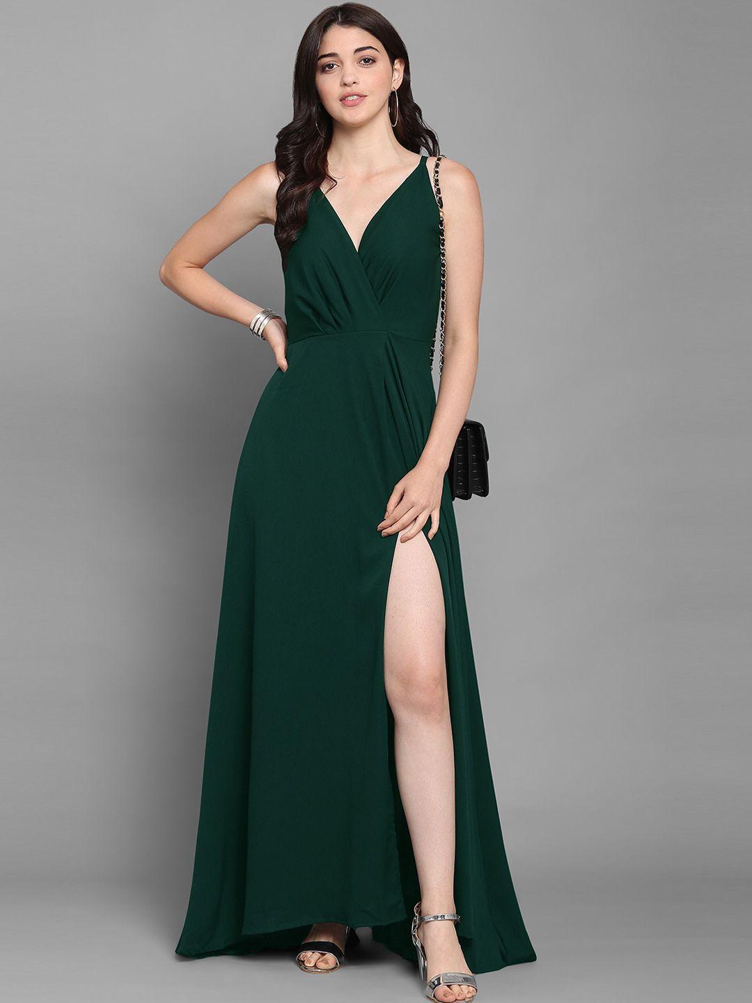 sheetal associates women's green crepe maxi party wear dress