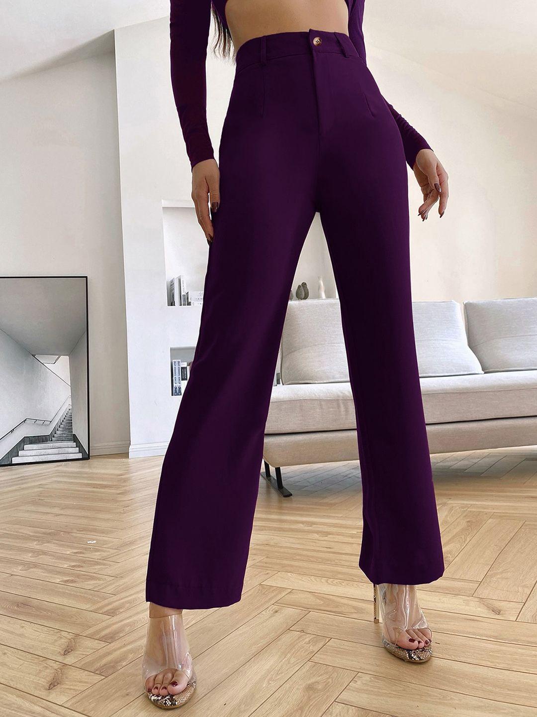 sheetal associates women purple norma straight fit high-rise parallel trousers
