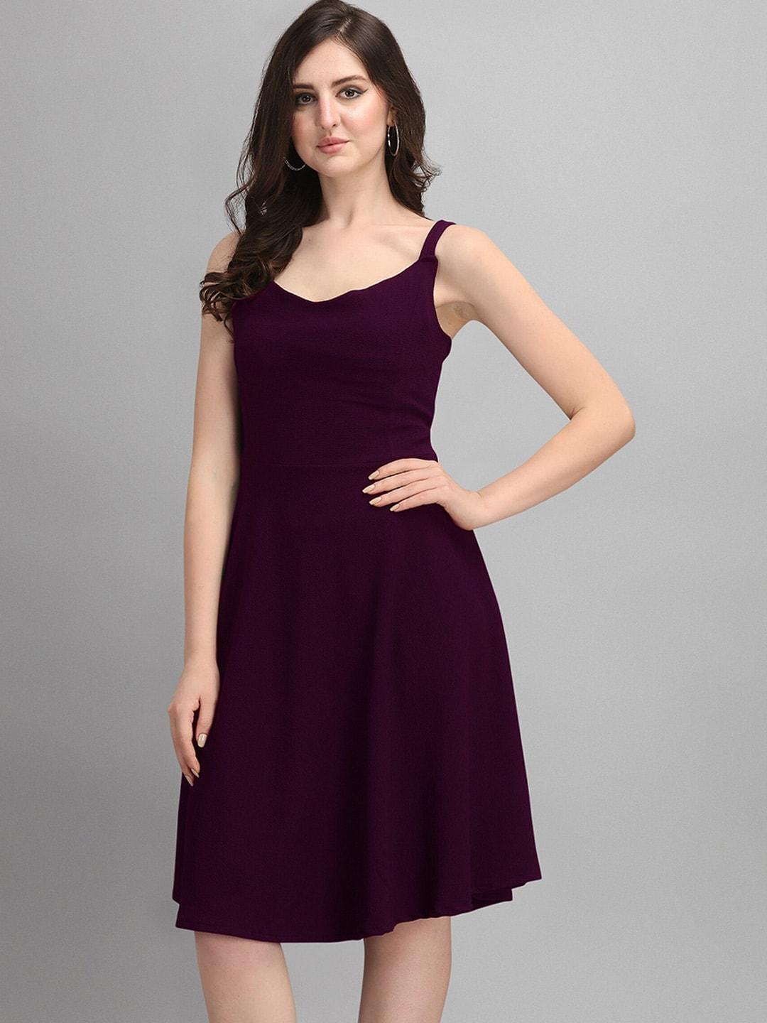 sheetal associates women purple solid fit & flare dress