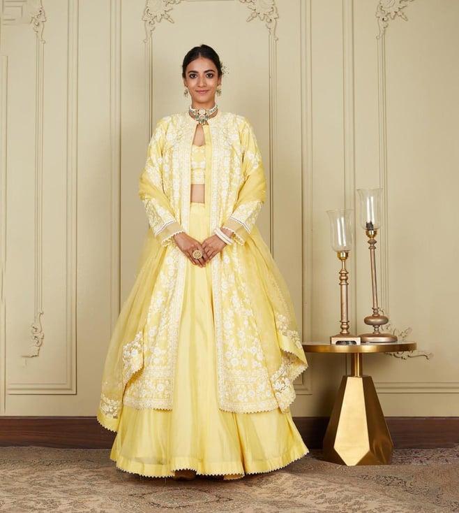 sheetal batra zahria lemon yellow jacket, lehenga with blouse and dupatta