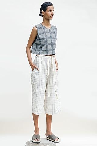 shell-colored handloom cotton screen printed culottes
