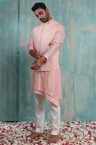 shell pink embroidered bundi jacket