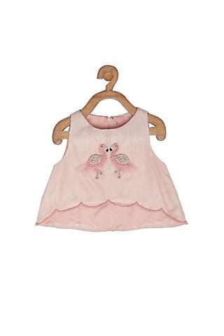 shell-pink embroidered crop top for girls
