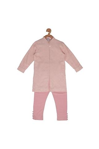 shell-pink self embroidered kurta set for boys