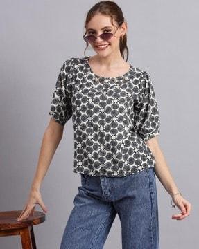 shell print round-neck top