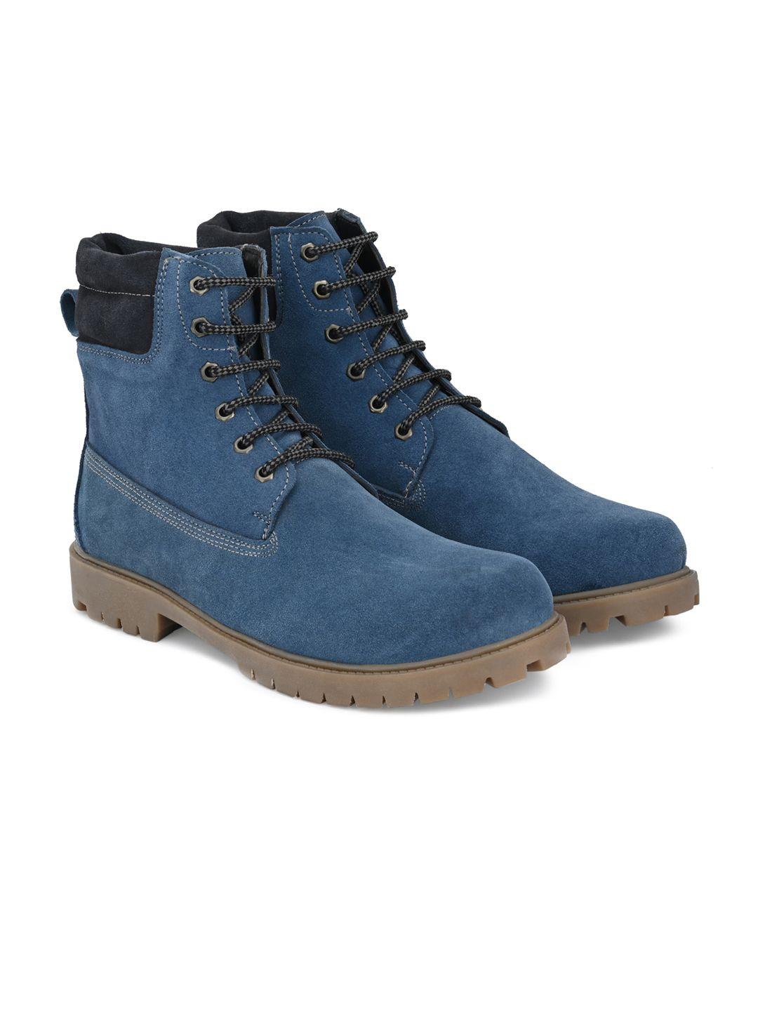 shences men blue leather flat boots