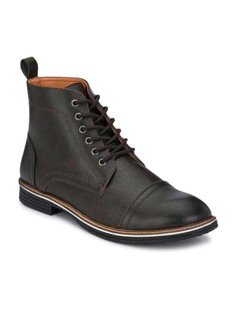 shences dark brown derby boots