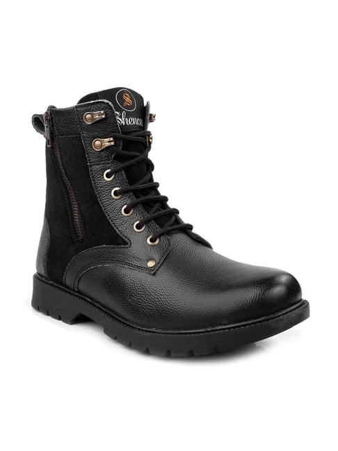 shences men's black biker boots