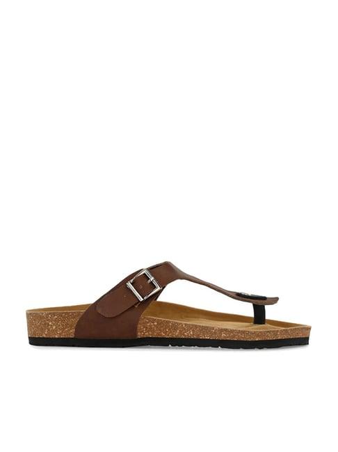 shences men's brown t-strap sandals