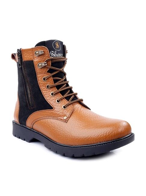 shences men's tan biker boots