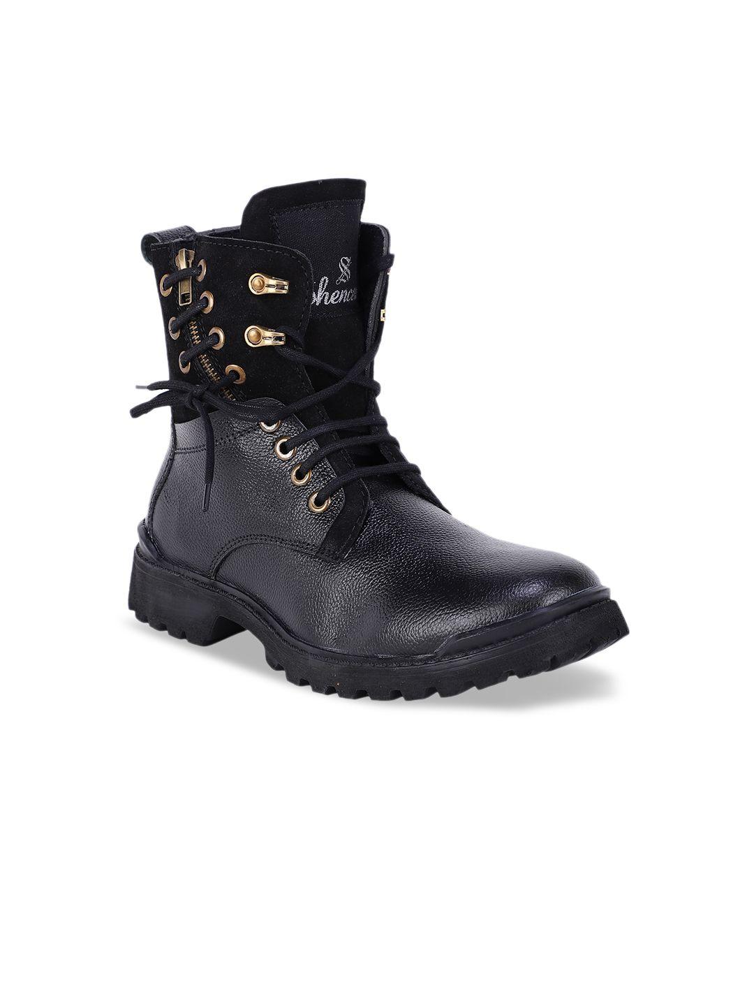 shences men leather high-top biker boots