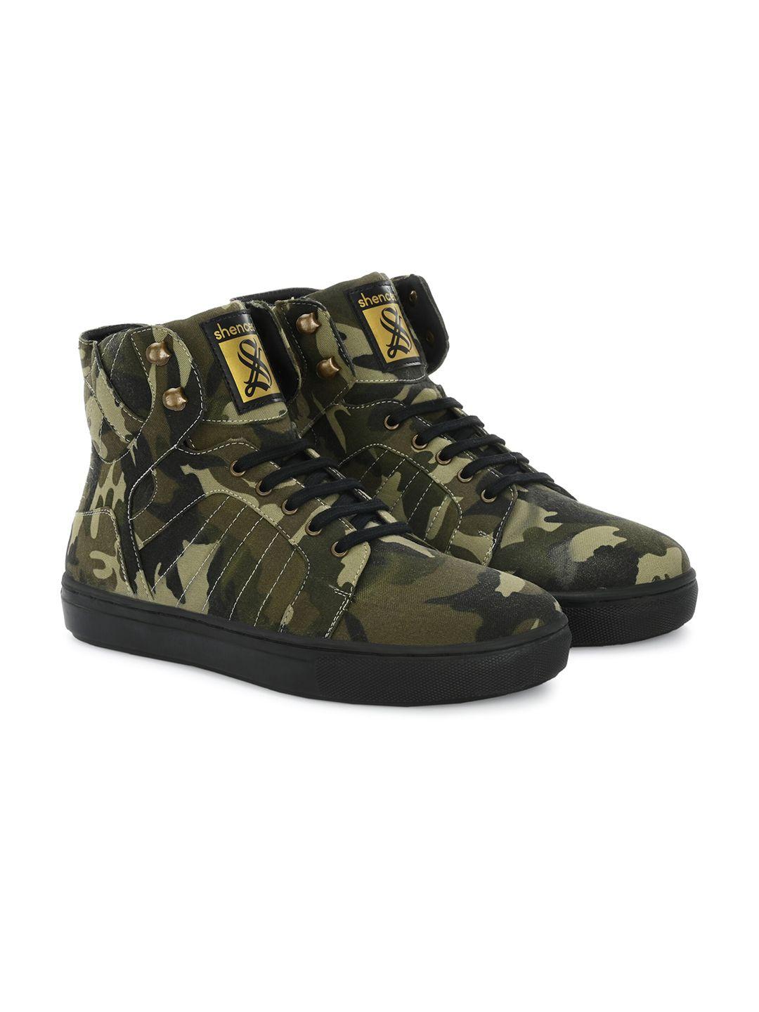 shences men mid top camouflage printed lightweight canvas comfort insole basics sneakers