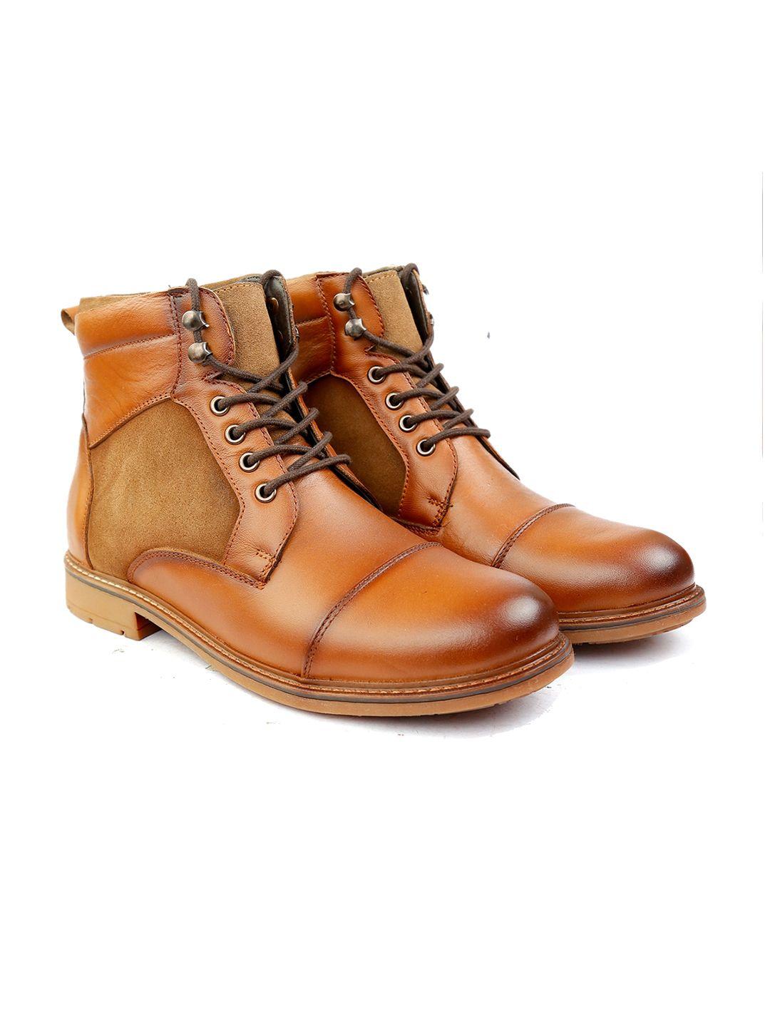 shences men mid-top leather biker boots