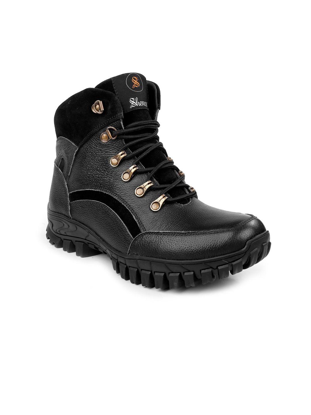 shences men mid-top leather biker boots