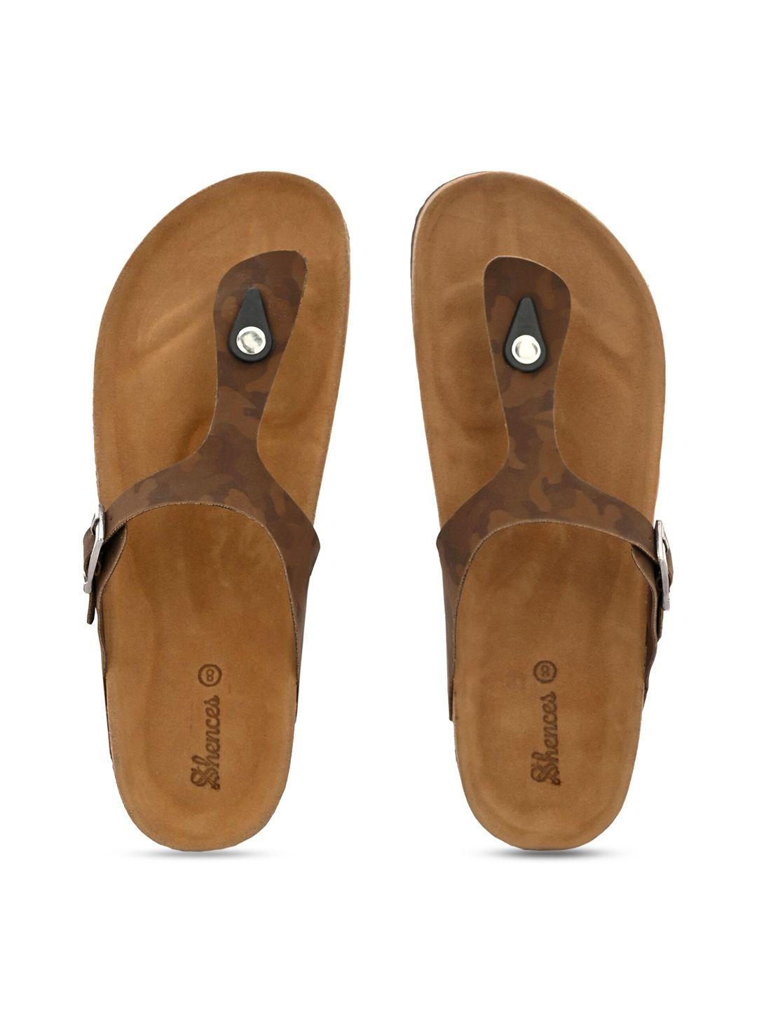 shences men shences cork  printed open toe comfort sandals with buckle detail