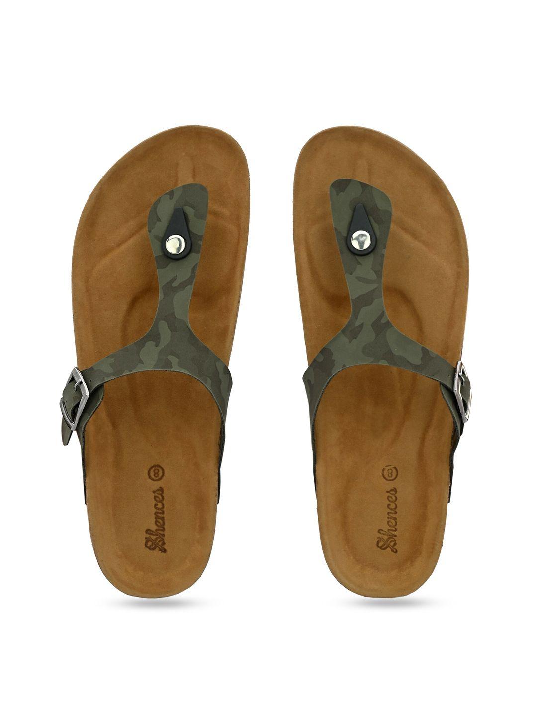 shences men shences cork  printed open toe comfort sandals with buckle detail