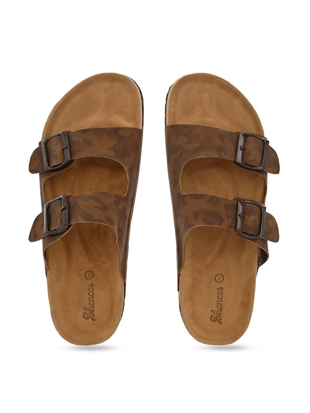 shences men shences cork  printed two strap comfort sandals with buckle detail