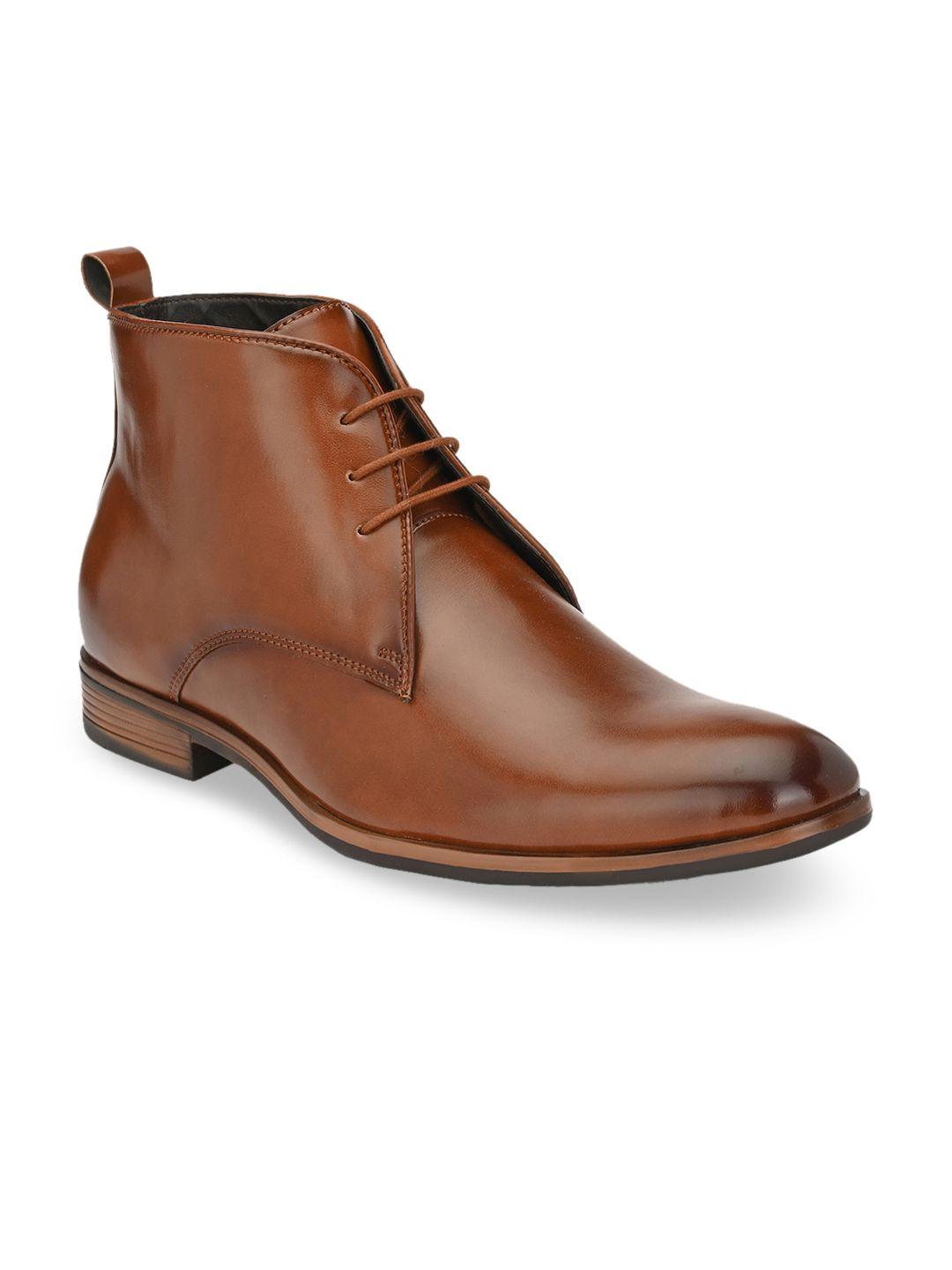 shences men tan brown solid mid-top flat boots