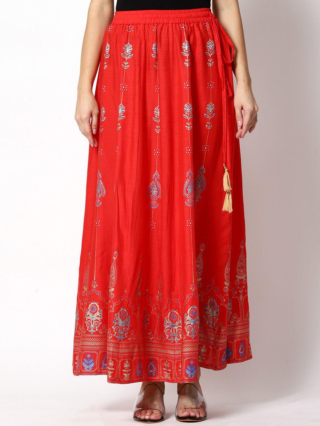 shereen women red ethnic printed maxi flared skirts
