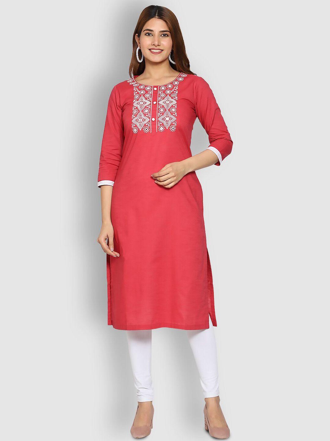 shereen women red floral embroidered kurta