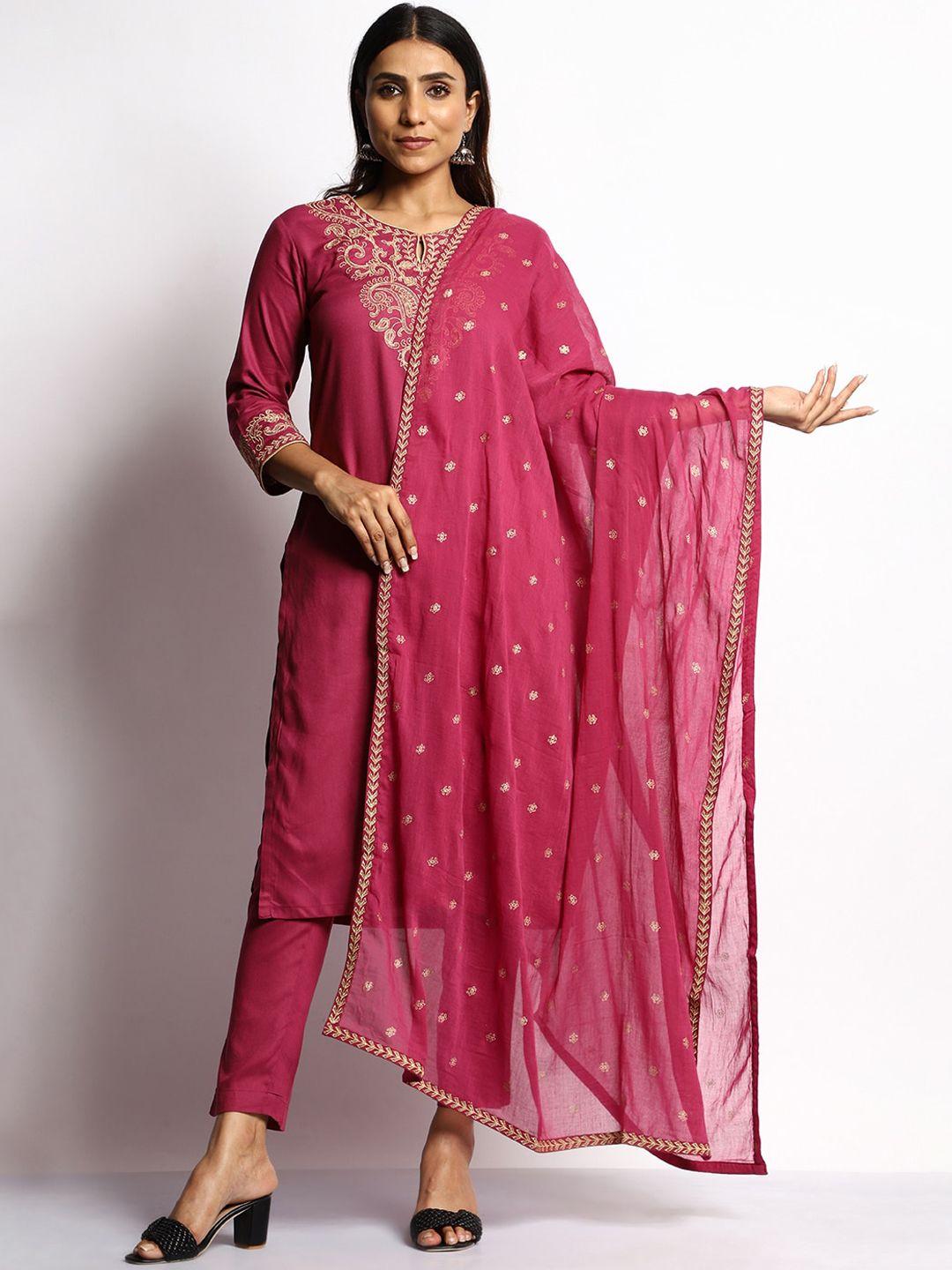 shereen embroidered kurta with palazzos & with dupatta