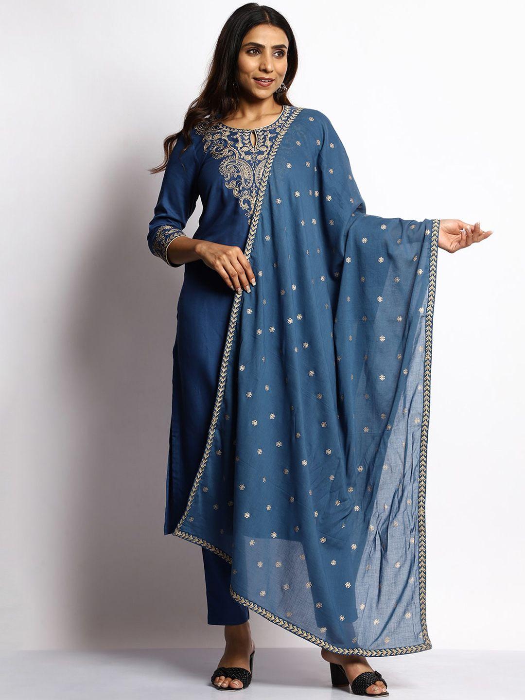 shereen ethnic motifs embroidered kurta with trousers & with dupatta