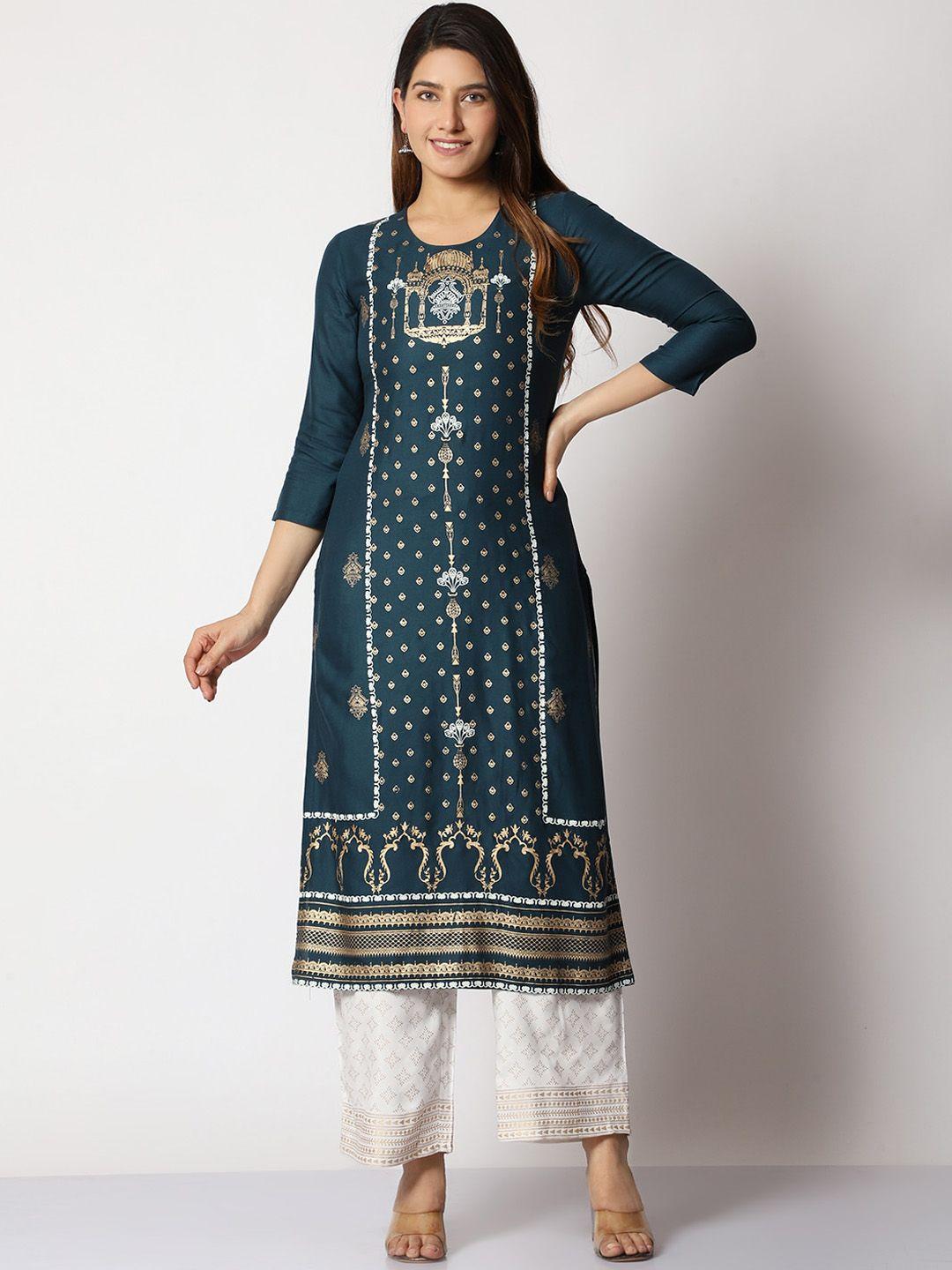 shereen ethnic motifs printed panelled kurta with palazzos