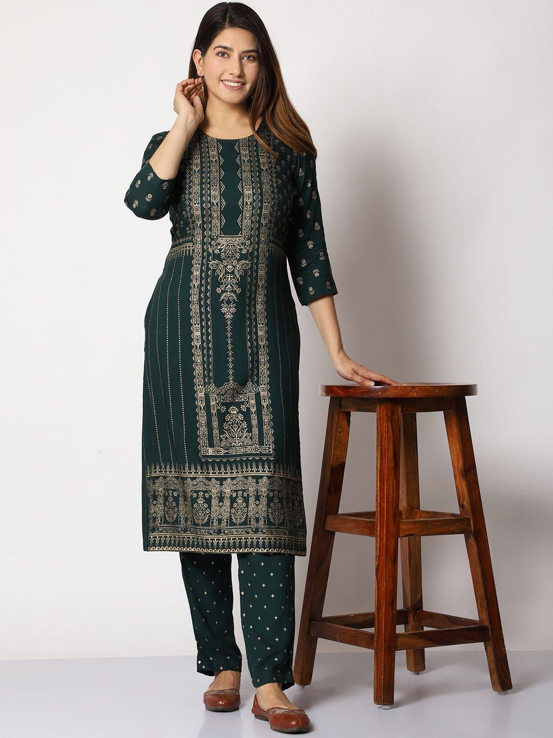 shereen ethnic motifs printed straight kurta with trousers