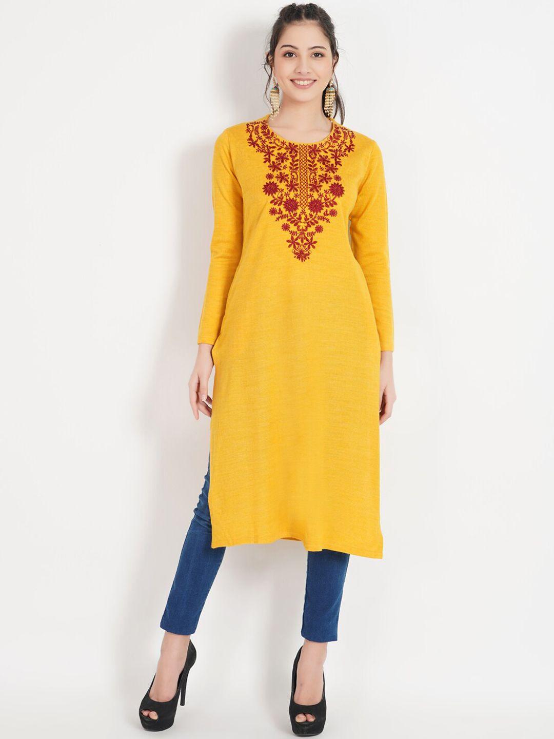 shereen women ethnic embroidered straight woolen kurta